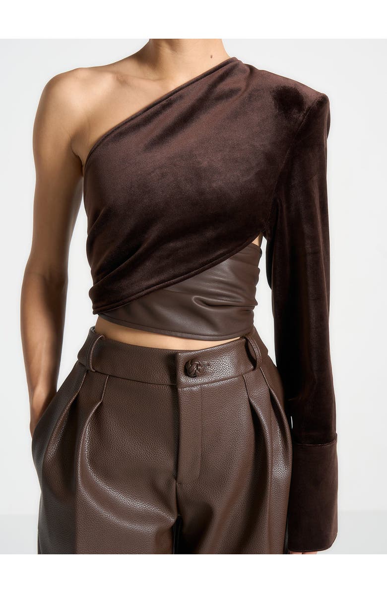 Manière De Voir Coralie One Sleeve Velour Wrap Top, Alternate, color, Brown