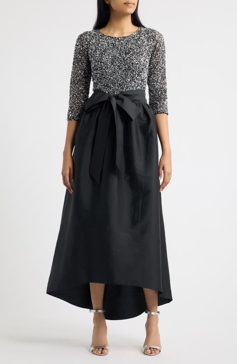 Beaded Bodice Taffeta A-Line Gown