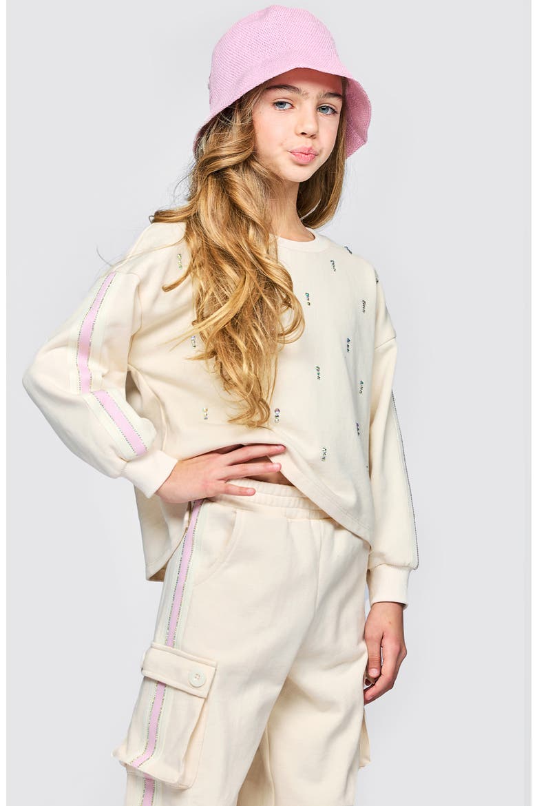 Kids' Rhinestone Embellished French Terry Sweatshirt, Alternate, color, IVORY