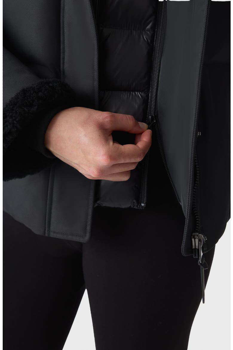 Lydana Down Jacket with Genuine Shearling Trim and Removable Bib, Alternate, color, BLACK