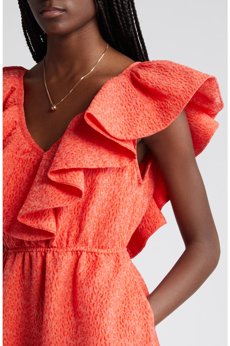 Ruffle Puckered Midi Dress, Alternate, color, RED GRENADINE