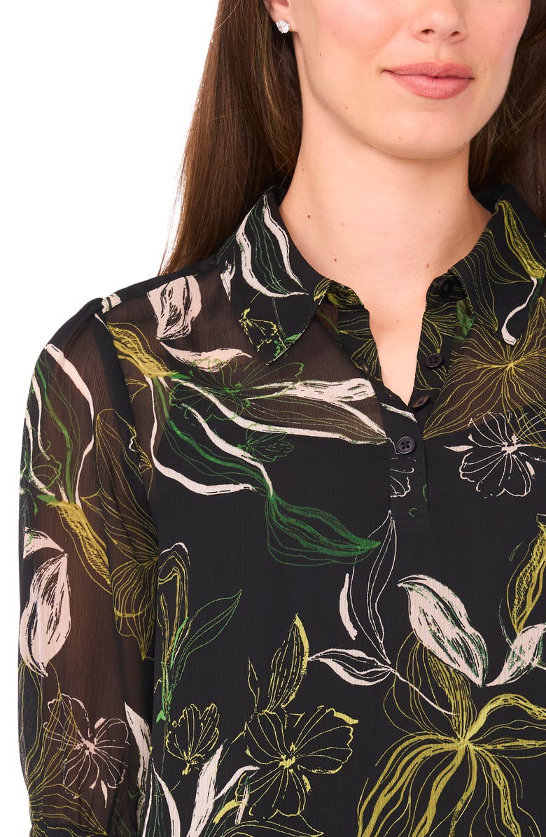 Halogen<sup>®</sup> Ruffle Sleeve Shirt, Alternate, color, Rich Black Floral