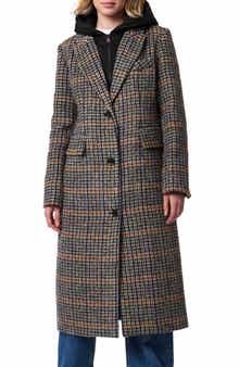 Bernardo Plaid Coat with Hooded Bib