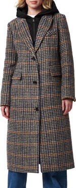 Bernardo Plaid Coat with Hooded Bib