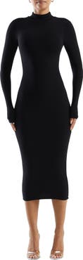Naked Wardrobe The Mock Neck Long Sleeve Body-Con Midi Dress