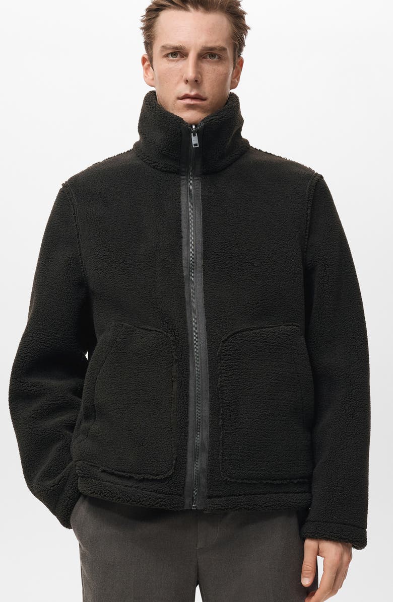 MANGO Reversible Faux Leather & Shearling Jacket, Alternate, color, 