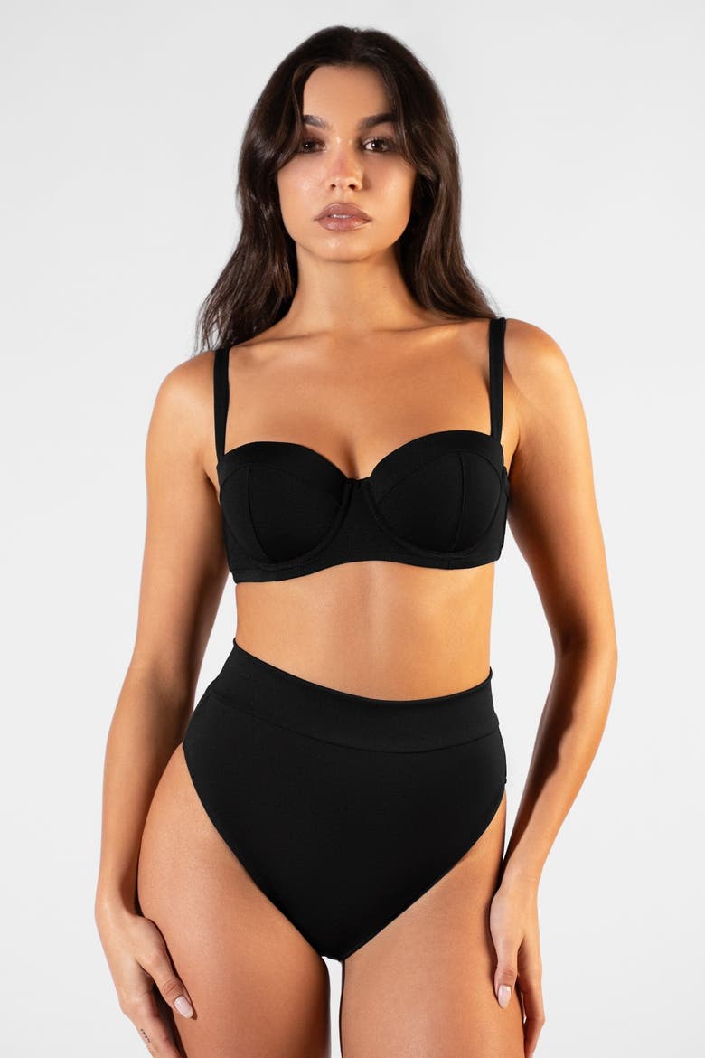 High Cut Adjustable Smoothing Bikini Bottoms, Alternate, color, Black