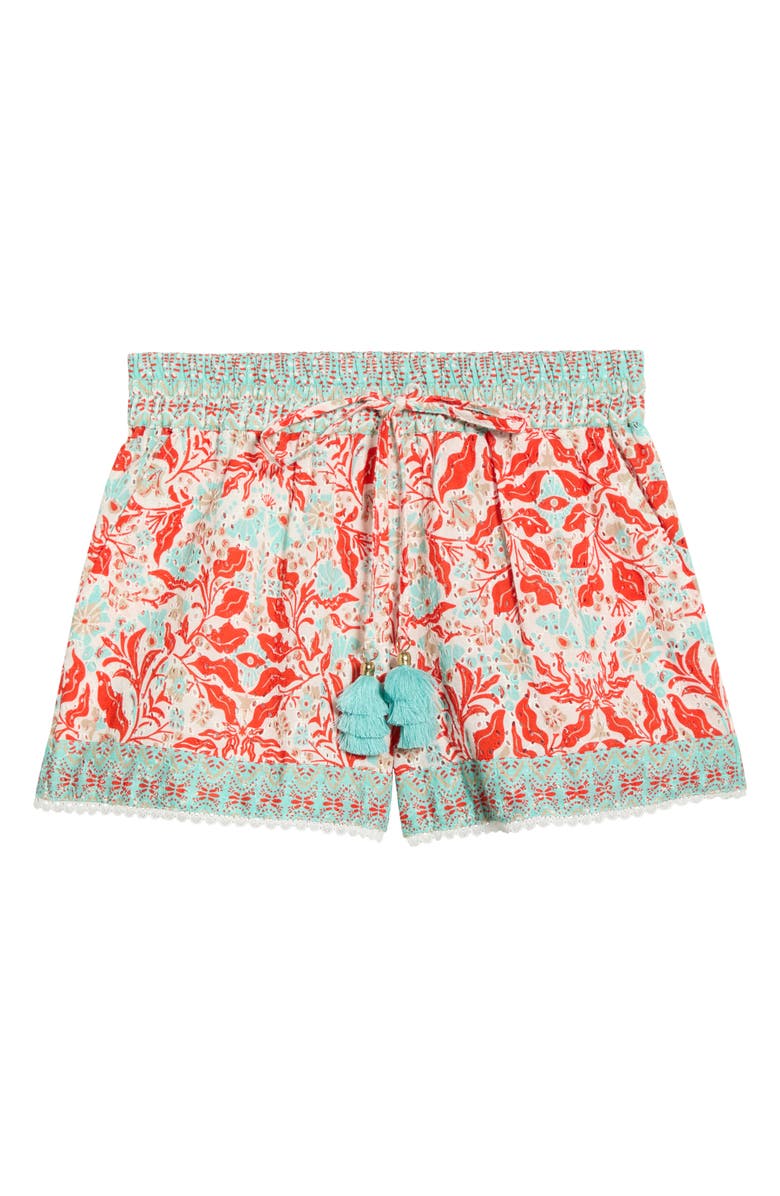 Ramy Brook Marsha Print Cover-Up Shorts, Alternate, color, Flame Combo