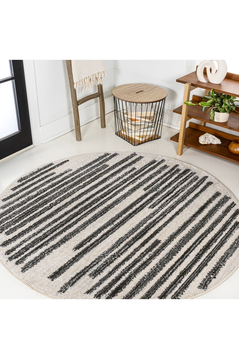 Khalil Modern Berber Stripe Round Area Rug, Alternate, color, Cream/Black