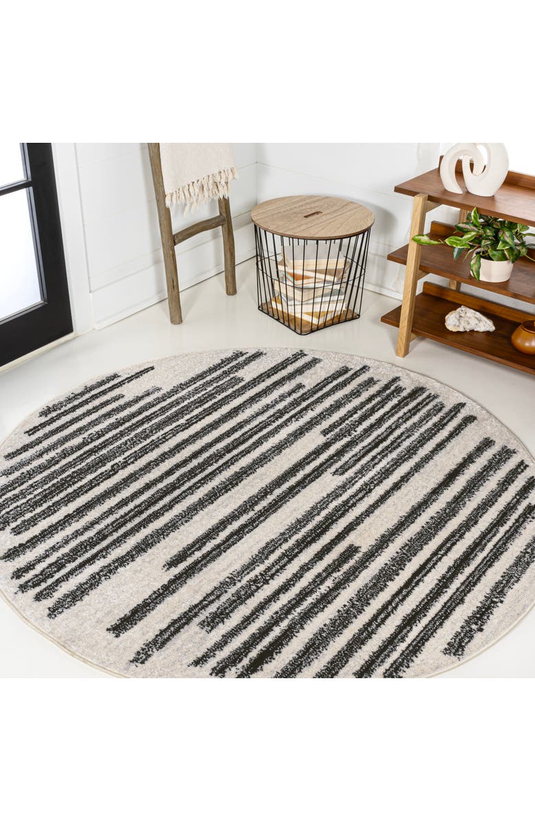 JONATHAN Y Khalil Modern Berber Stripe Round Area Rug, Alternate, color, Cream/Black