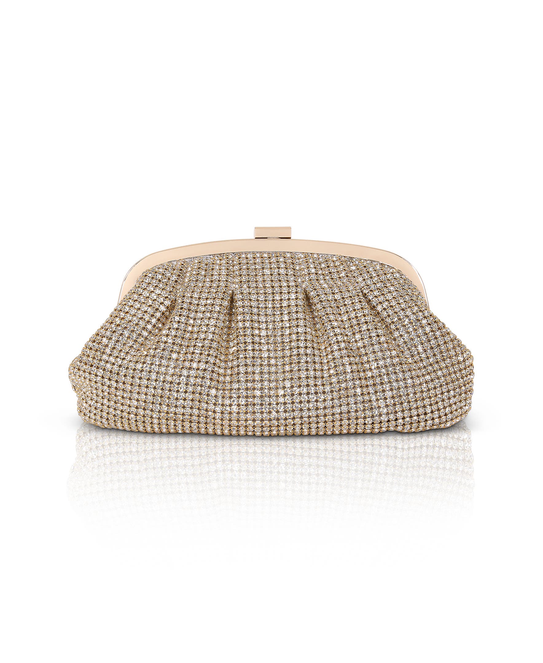 Khari Rhinestone Pleated Clutch, Alternate, color, Gold