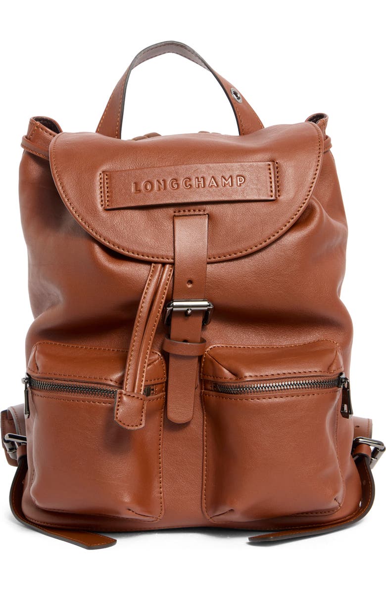Longchamp Small 3D Leather Backpack, Main, color, Cognac