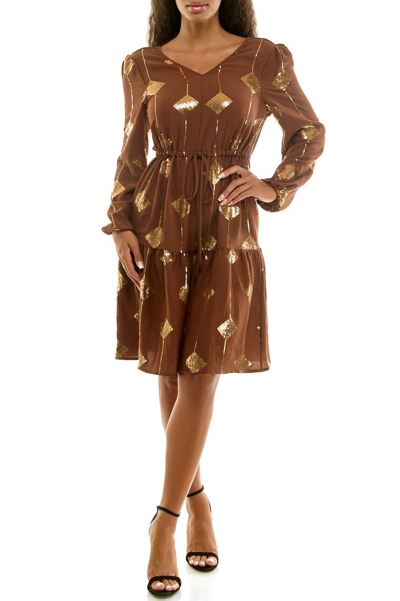 Balloon Sleeve Drawstring Dress, Main, color, CAPPUCCINO