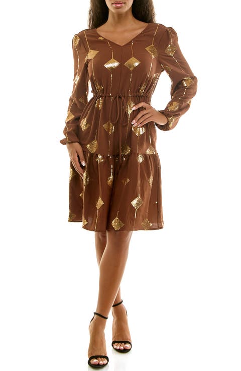 Balloon Sleeve Drawstring Dress