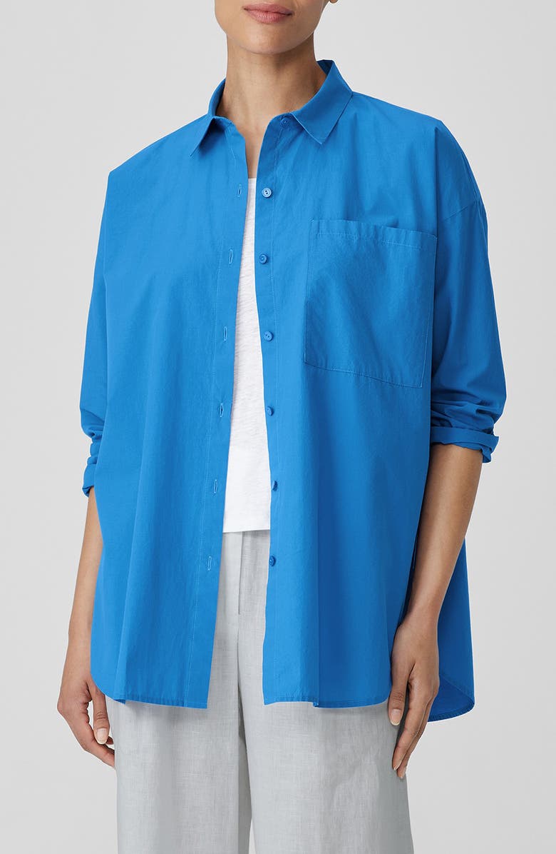 Eileen Fisher Classic Collar Organic Cotton Button-Up Shirt, Main, color, Calypso