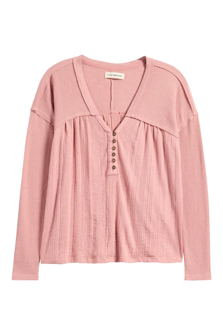 Cotton Blend Henley Top, Alternate, color, ASH ROSE