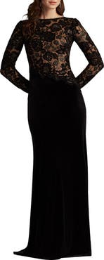 Tadashi Shoji Embroidered Bodice Long Sleeve Gown