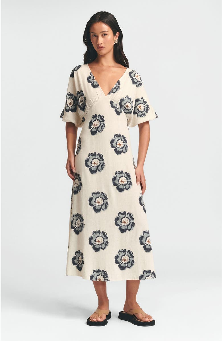 ST MRLO Palm Midi Dress, Alternate, color, Navy Floral