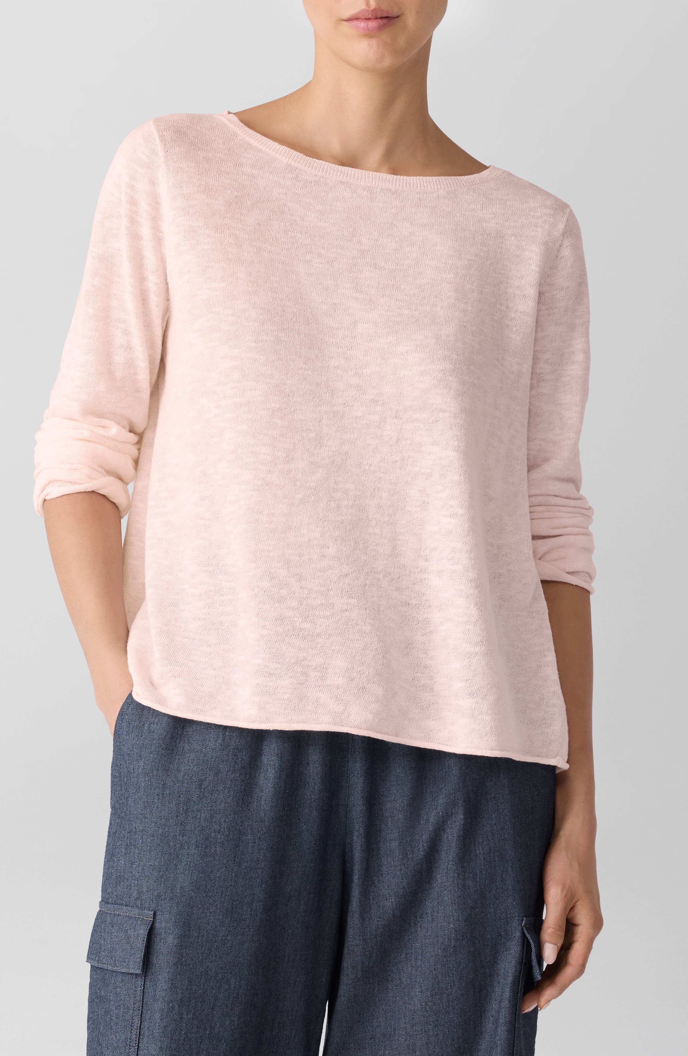 Eileen Fisher Boat Neck Organic Linen & Cotton Sweater