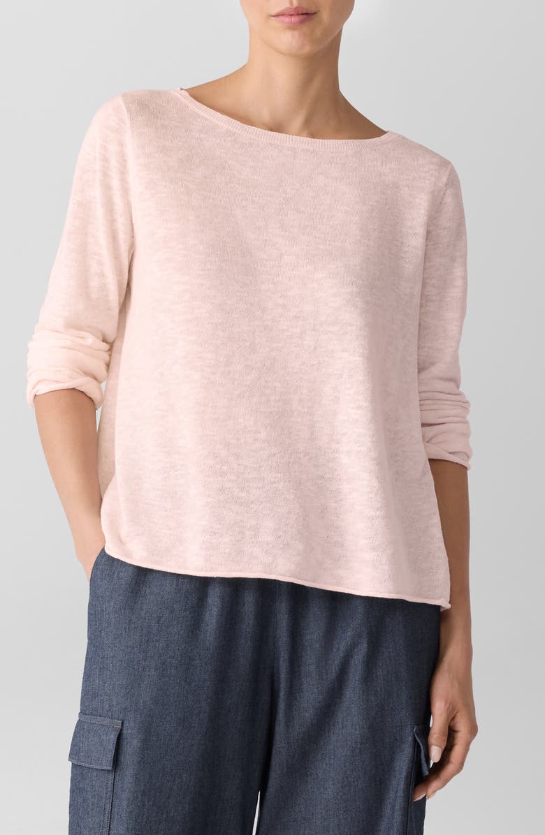 Eileen Fisher Boat Neck Organic Linen & Cotton Sweater, Main, color, Crystal Pink