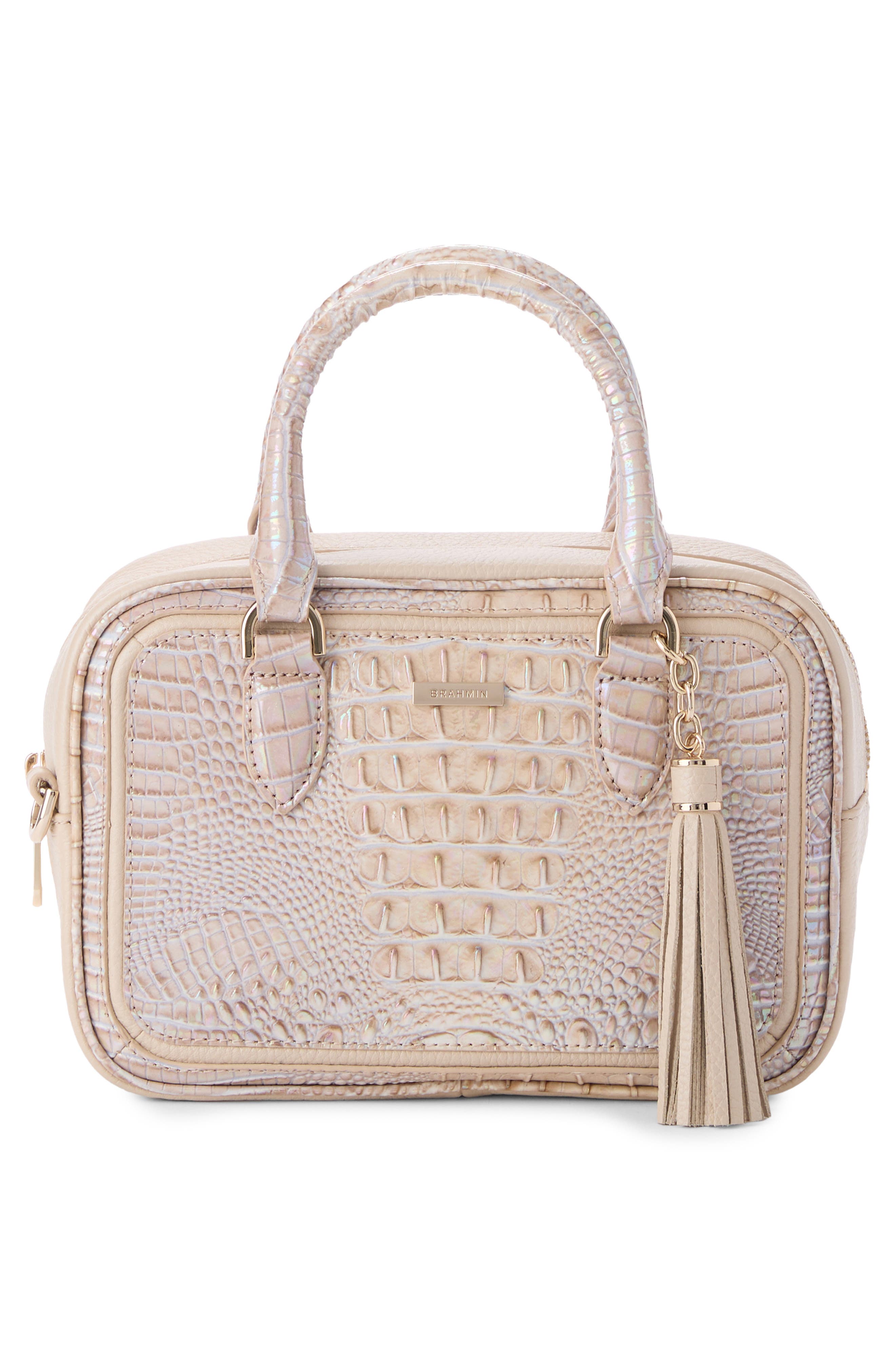 Brahmin Mara Croc Embossed Leather Top Handle Bag, Alternate, color, Pearl Admire