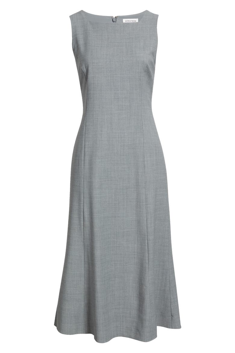 Square Neck Sleeveless Wool Blend Midi Dress, Alternate, color, GREY HEATHER