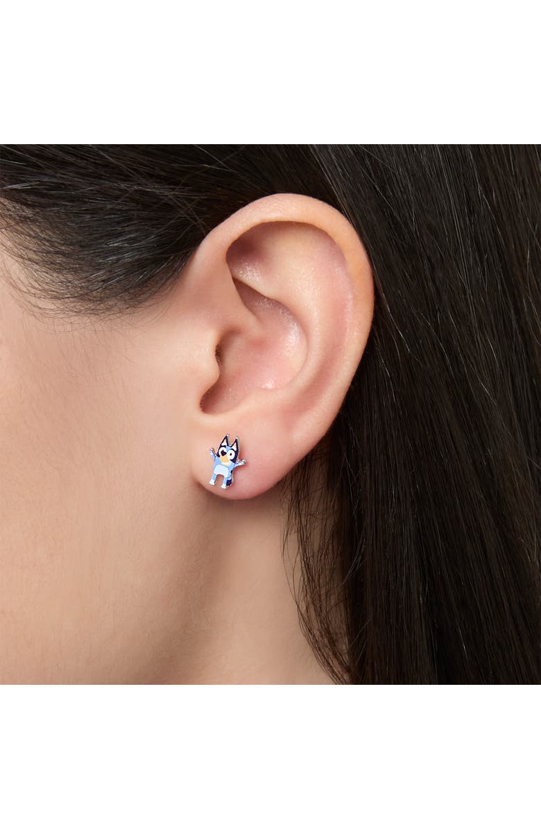 BLUEY Earrings Set 6 Pairs Official License, Fashion Studs, Hoops, and Bluey and Bingo Dangle Charm Earrings with Crystals, Alternate, color, Multicolored