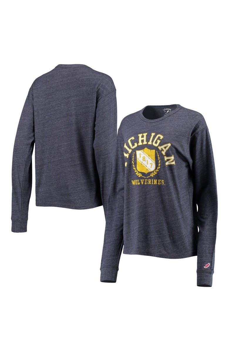 LEAGUE COLLEGIATE WEAR Women's League Collegiate Wear Heathered Navy Michigan Wolverines Seal Victory Falls Oversized Tri-Blend Long Sleeve T-Shirt, Main, color, 