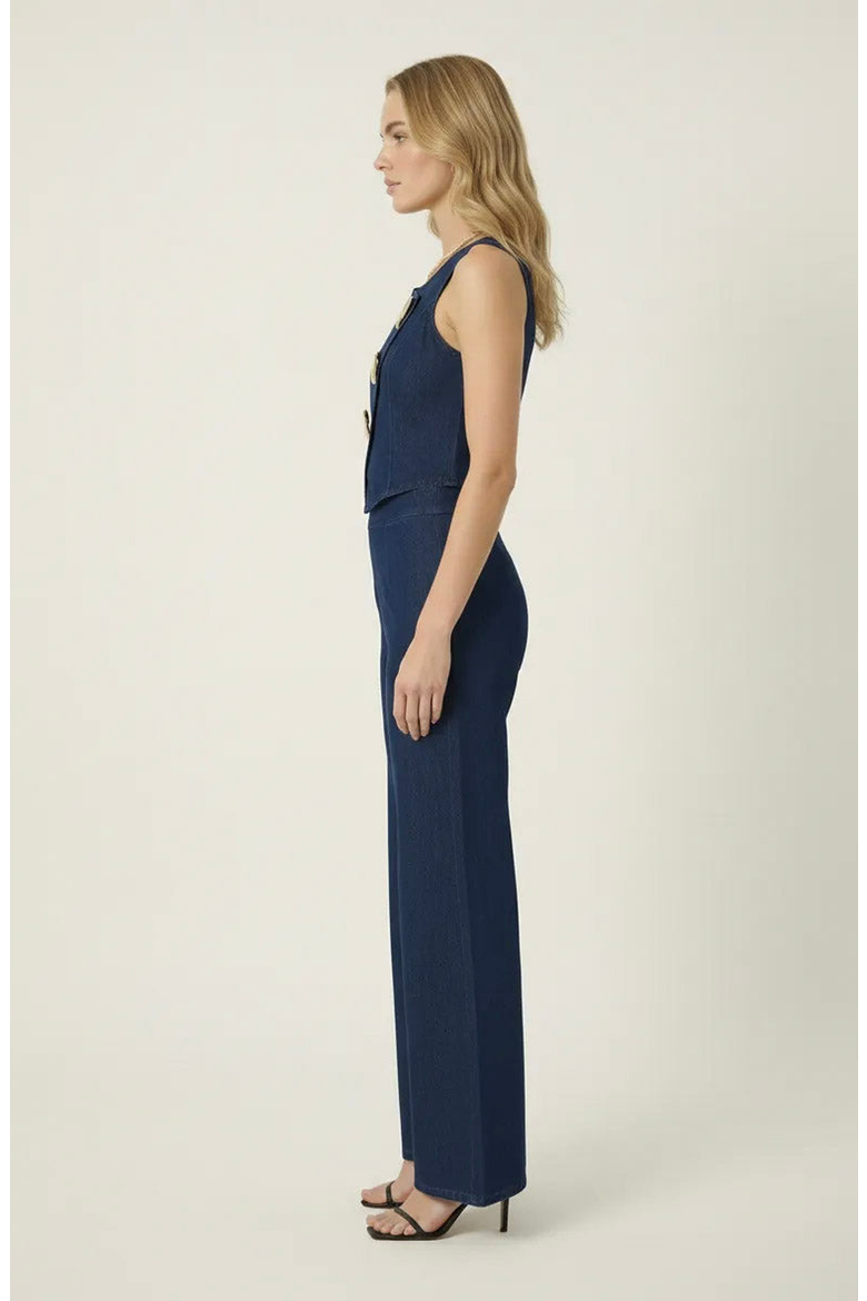 Denim Vest and Wide Leg Pants Set, Alternate, color, Navy