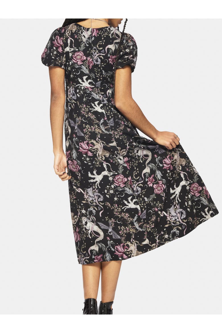 Merunicorn Enchanted Forest Midi Dress, Alternate, color, Black