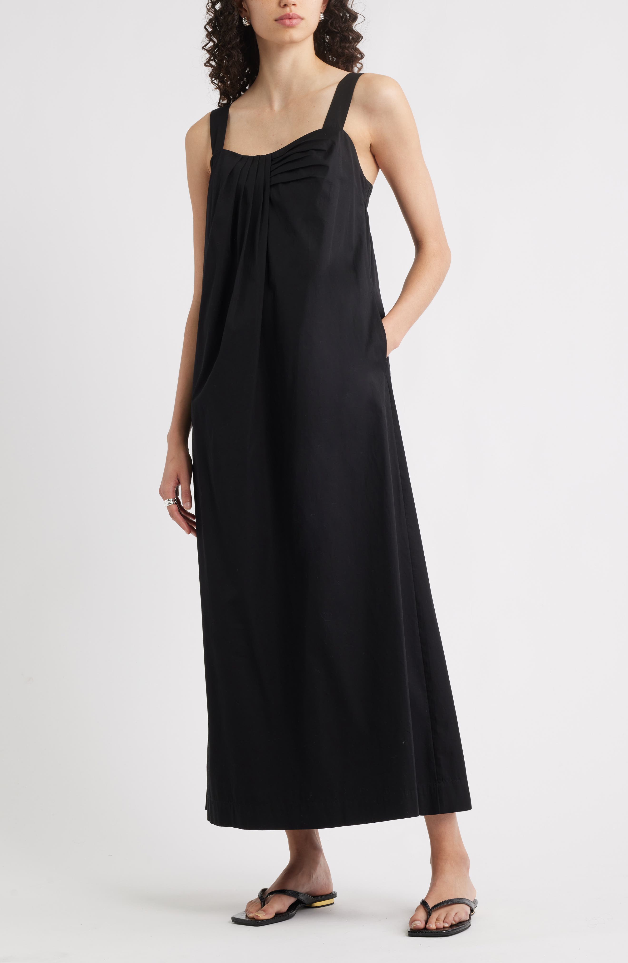 Nordstrom Pleated Sleeveless Poplin Maxi Dress