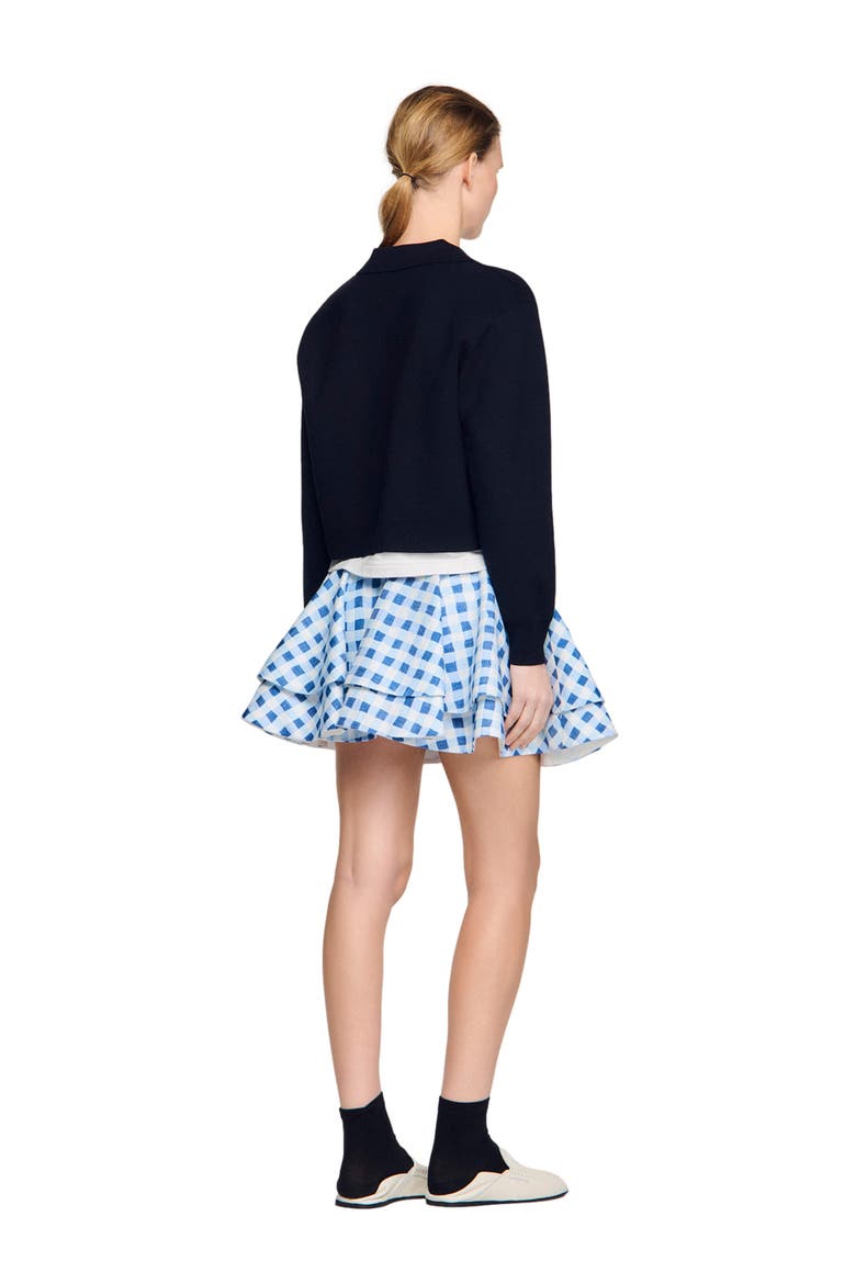 Metal button layered collar sweater, Alternate, color, Navy blue