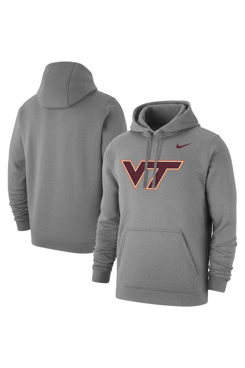 Men's Nike Heather Gray Virginia Tech Hokies Logo Club Pullover Hoodie, Main, color, Heather Gray