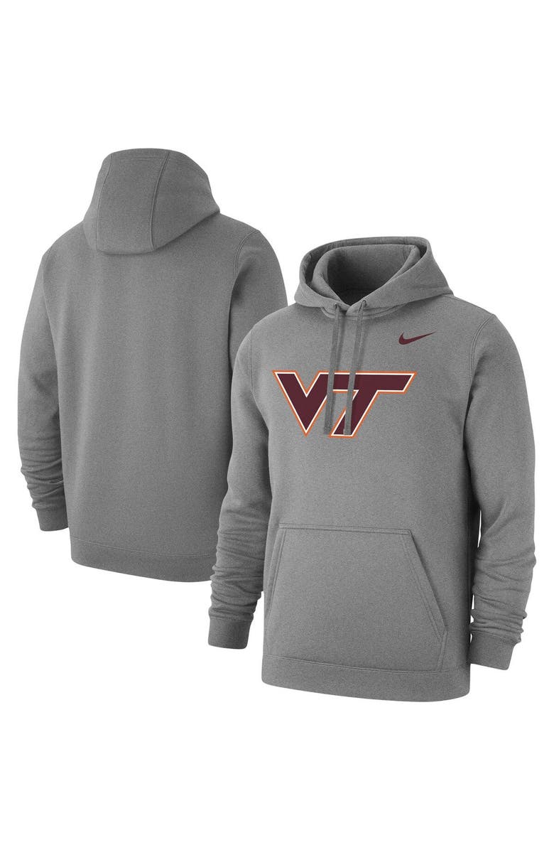 Nike Men's Nike Heather Gray Virginia Tech Hokies Logo Club Pullover Hoodie, Main, color, 