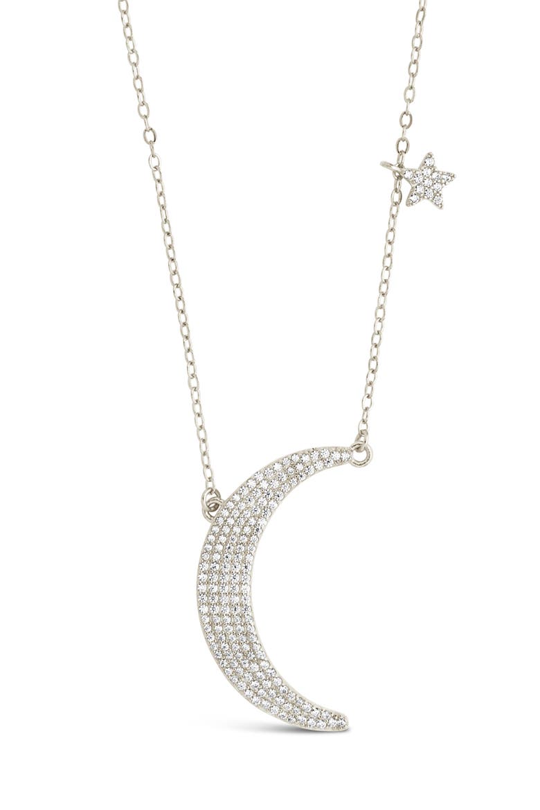 Cubic Zirconia Crescent Pendant Necklace, Alternate, color, SILVER