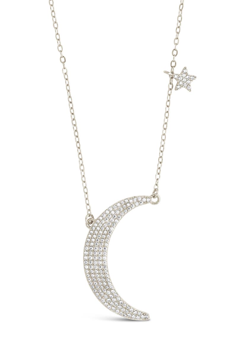 Sterling Forever Cubic Zirconia Crescent Pendant Necklace, Alternate, color, Silver