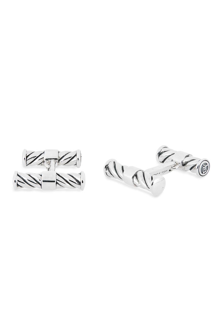 Cable Elongated Cuff Links in Sterling Silver, 22mm, Main, color, SILVER
