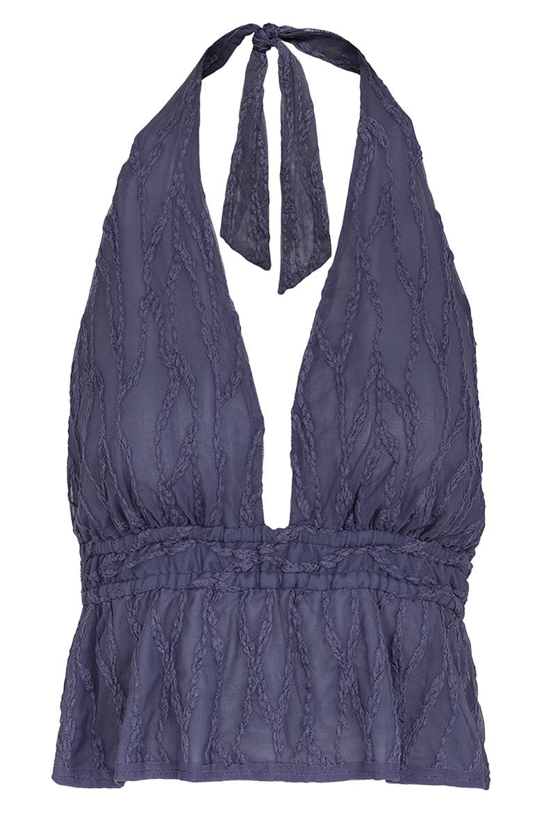 Quinn Embroidered Mesh Halter Neck Top, Alternate, color, BLUE