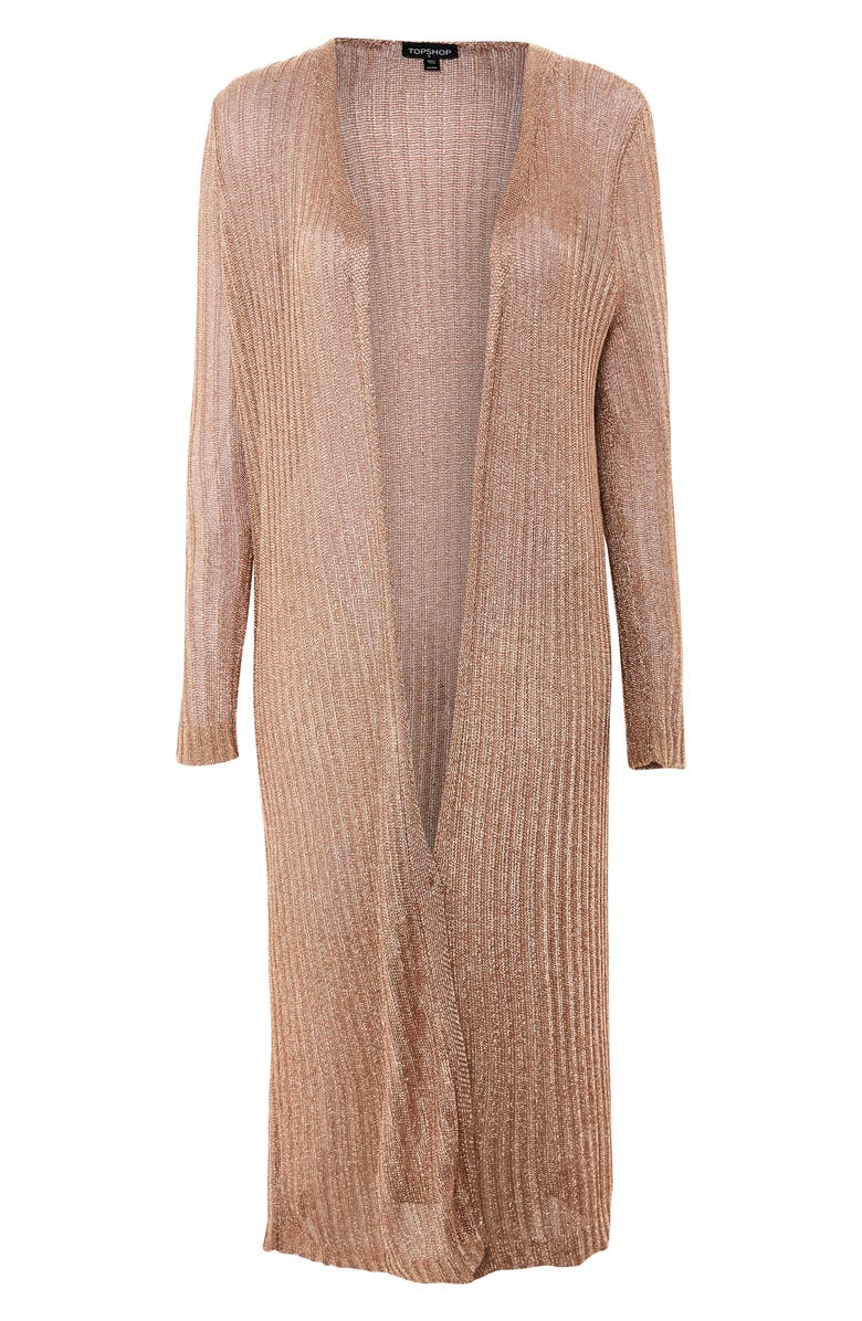 Topshop Metallic Longline Cardigan, Alternate, color, 