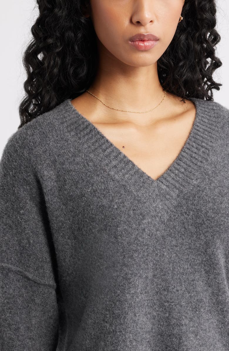 BP. Oversize Cozy V-Neck Sweater, Alternate, color, Grey Medium Charcoal Heather
