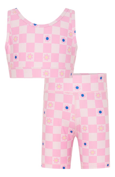 Kids' Flower Check Tank & Shorts Activewear Set (Toddler, Little Kid & Big Kid)