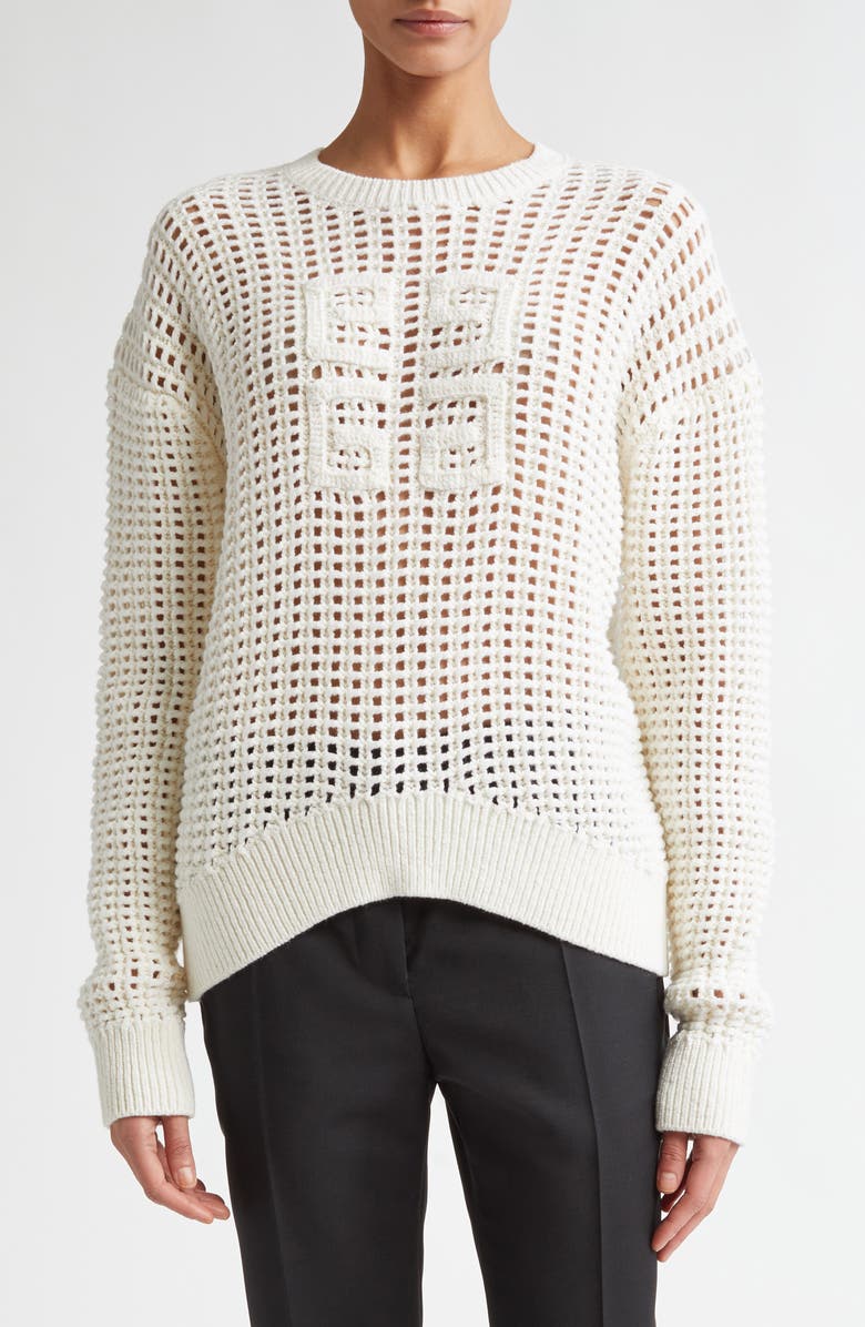 Givenchy 4G Logo Wool & Cashmere Open Stitch Sweater, Main, color, 