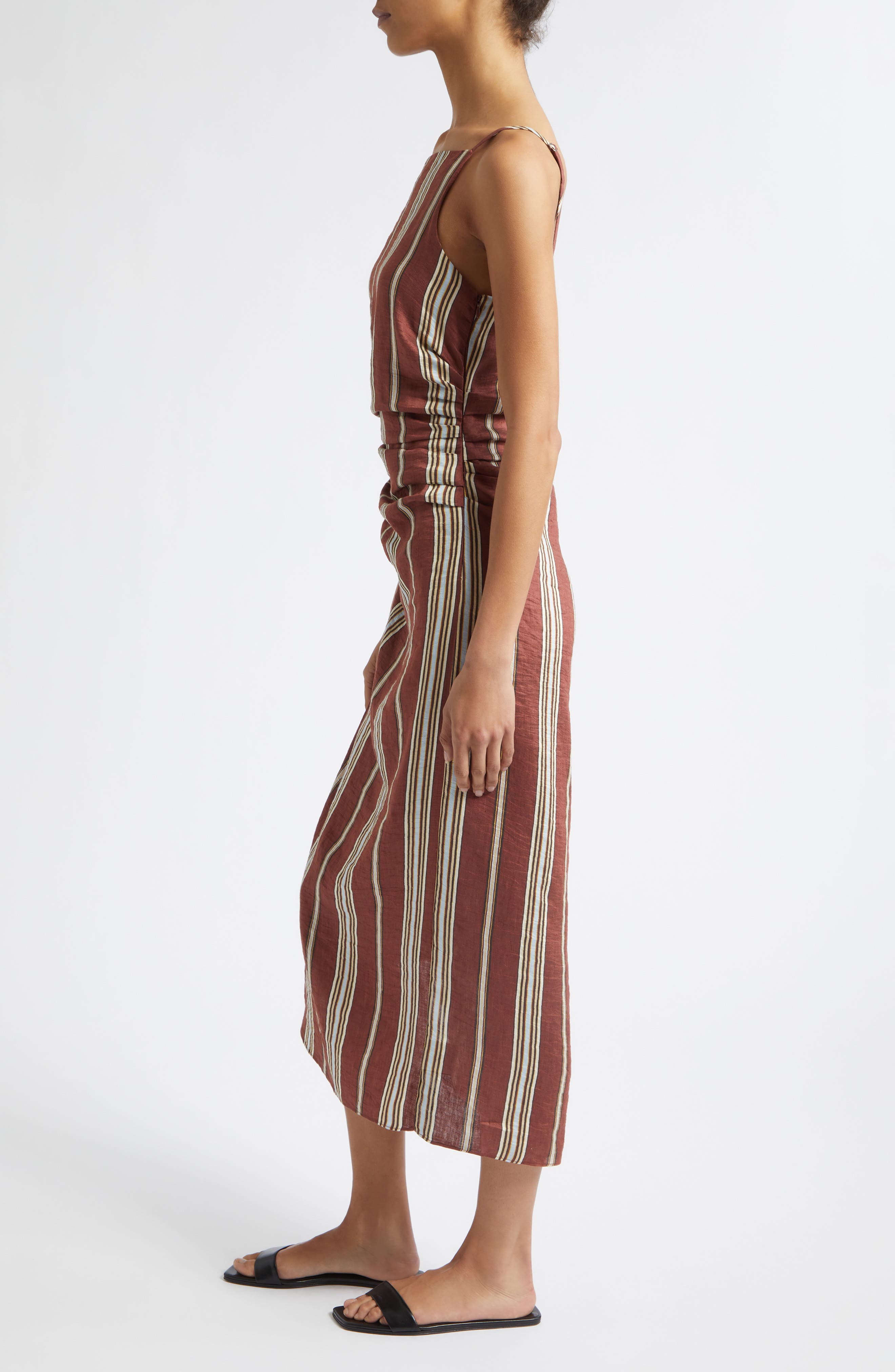 naomi tie straps midi dress Navy Ruched Naomi Midi Dress
