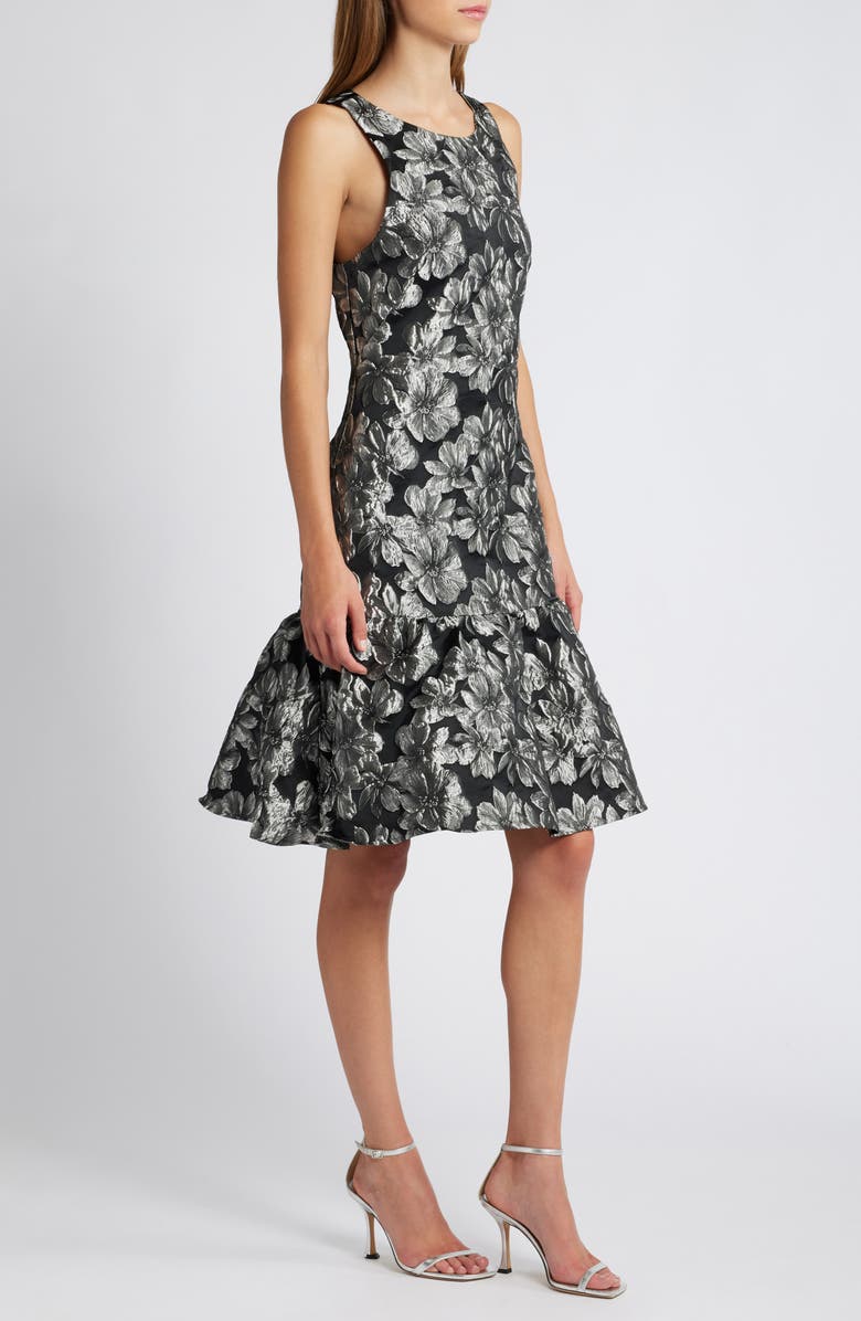 Julia Jordan Metallic Floral Jacquard Sleeveless Dress, Alternate, color, Black/Silver