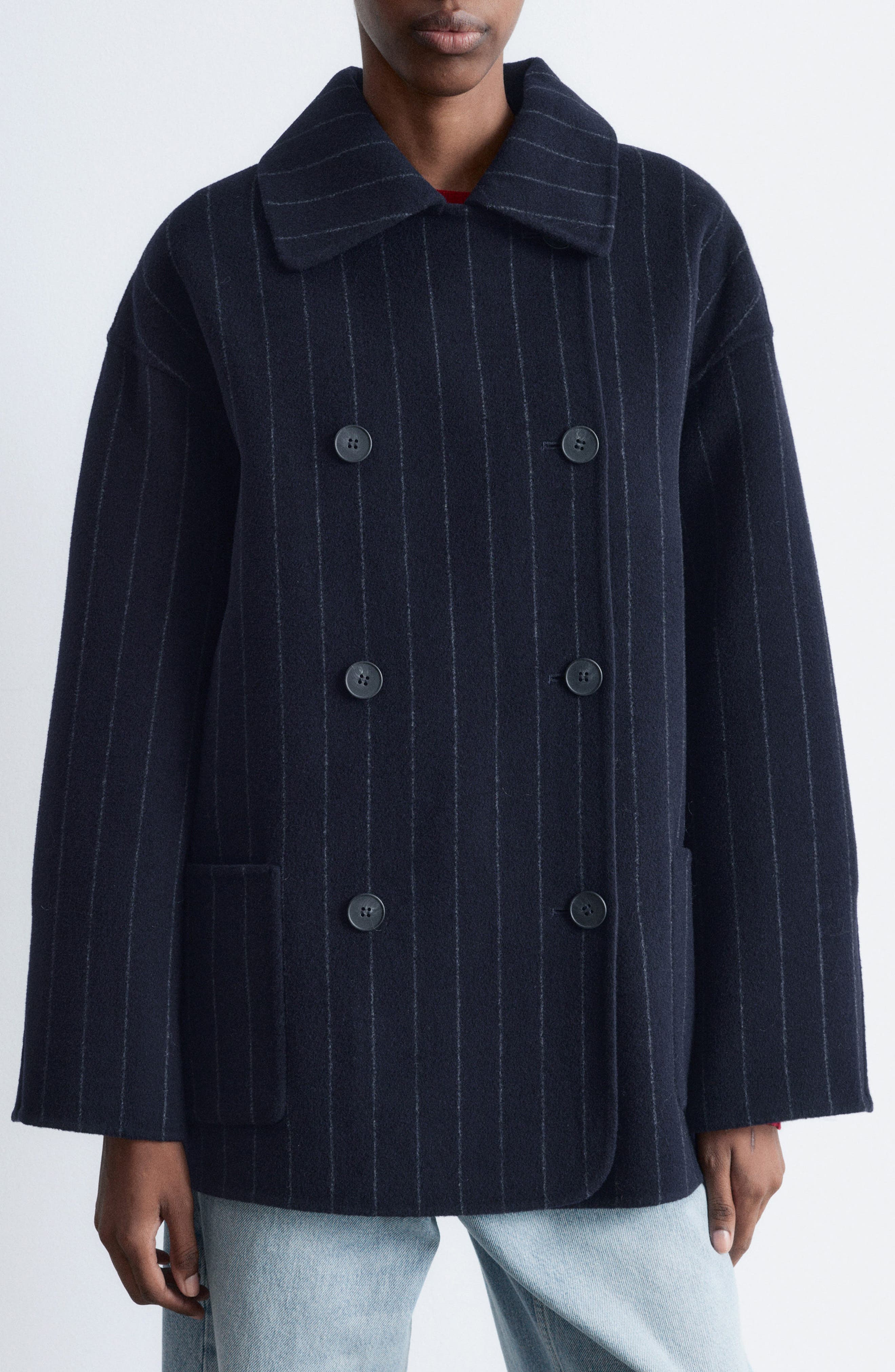 & Other Stories Chalk Stripe Wool Blend Cocoon Jacket