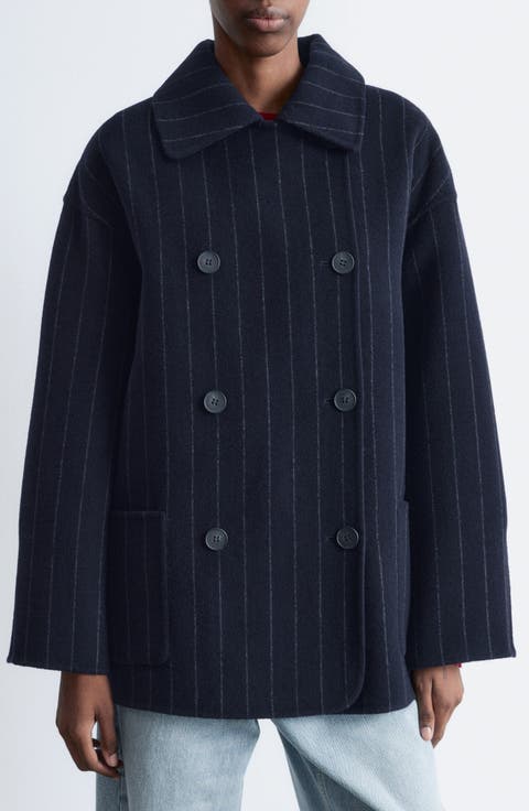 Chalk Stripe Wool Blend Cocoon Jacket