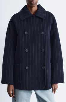 & Other Stories Chalk Stripe Wool Blend Cocoon Jacket