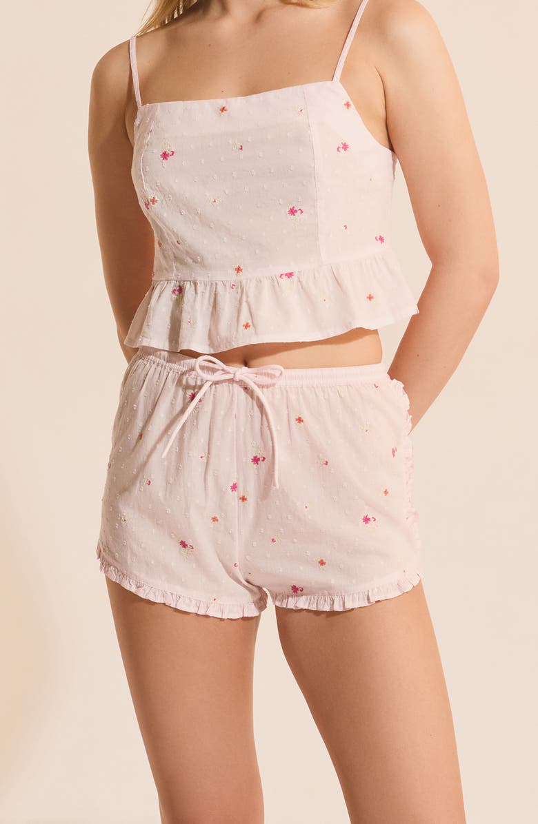 Etam Oria Floral Swiss Dot Cotton Pajama Shorts, Alternate, color, Pink