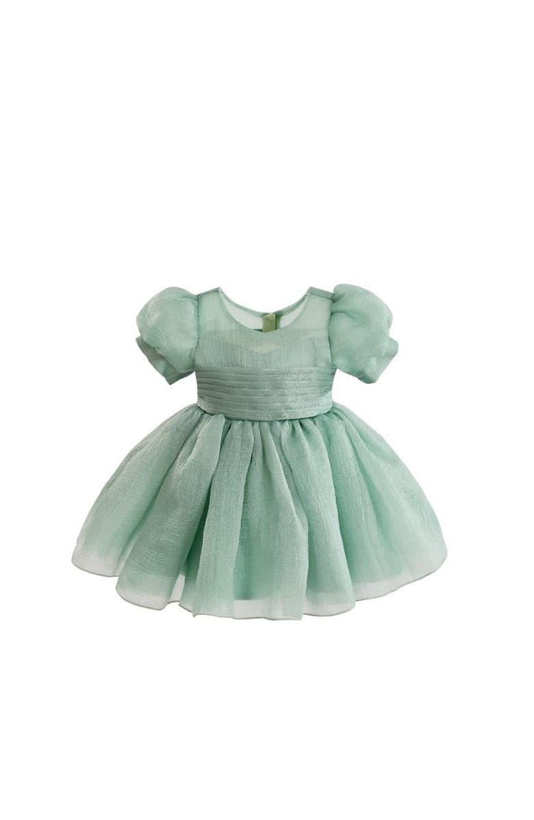 Tulleen Puff-Sleeve Party Dress, Alternate, color, Green