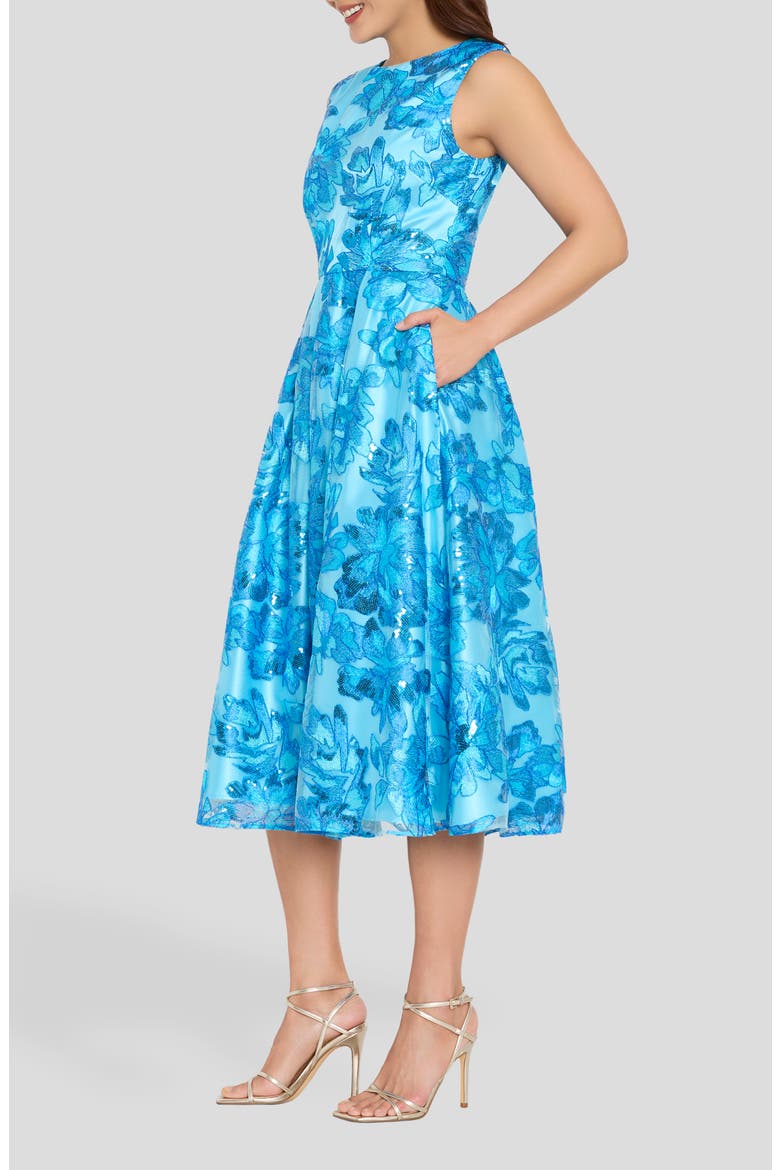 Embroidered Sleeveless Fit & Flare Midi Dress, Alternate, color, BLUE JEWEL